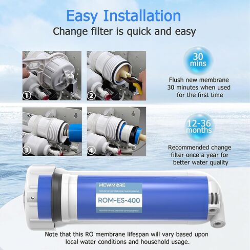 فلتر غشاء RO 400 GPD مع مبيت، استبدال غشاء التناضح العكسي يناسب المنزل تحت المغسلة RO نظام تنقية فلتر مياه الشرب مع مفتاح ربط، تركيب 1/4 بوصة، صمام فحص in Kuwait