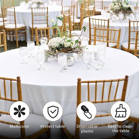 مفرش طاولة بلاستيكي مستدير من Fixwal للاستعمال مرة واحدة، 12 قطعة مفرش طاولة أبيض مستدير مقاس 84 بوصة، مفرش طاولة للحفلات وحفلات أعياد الميلاد وحفلات الزفاف in Kuwait