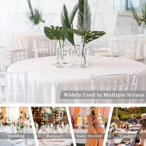 مفرش طاولة بلاستيكي مستدير من Fixwal للاستعمال مرة واحدة، 12 قطعة مفرش طاولة أبيض مستدير مقاس 84 بوصة، مفرش طاولة للحفلات وحفلات أعياد الميلاد وحفلات الزفاف in Kuwait