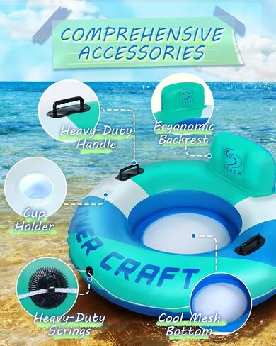 Heavy Duty River Tube, Inflatable Floating Tube with Backrests, Cupholders & Handles - Extra Large, Deluxe Pool Tube for Summer Relaxation in Saudi Arabia