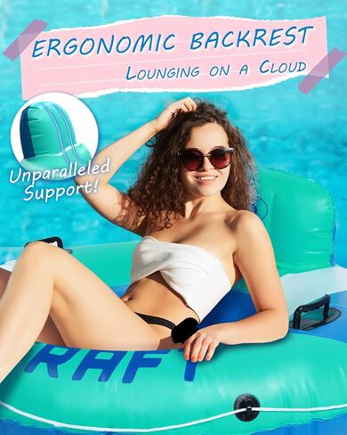 Heavy Duty River Tube, Inflatable Floating Tube with Backrests, Cupholders & Handles - Extra Large, Deluxe Pool Tube for Summer Relaxation in Saudi Arabia