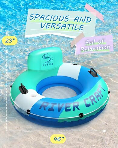 Heavy Duty River Tube, Inflatable Floating Tube with Backrests, Cupholders & Handles - Extra Large, Deluxe Pool Tube for Summer Relaxation in Saudi Arabia