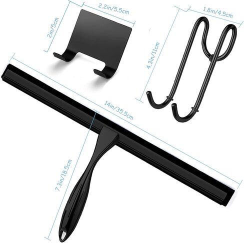 Shower Squeegee for Glass Doors, 14 Inches Bathroom Squeegee with Spare Silicone Blade, Shower Door Hook and Adhesive Hook, Stainless Steel Bathroom Squeegee for Mirror Window (14in-Gold-1 Pack) in Saudi Arabia
