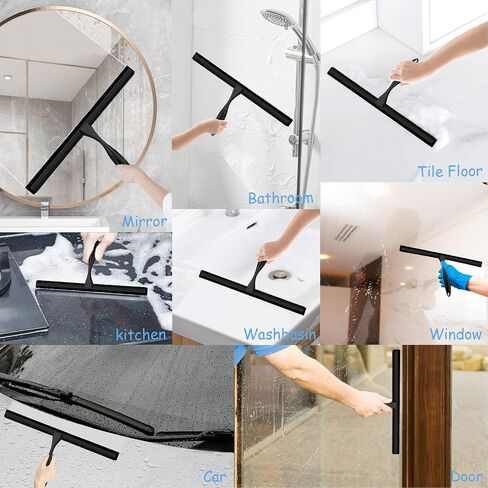 Shower Squeegee for Glass Doors, 14 Inches Bathroom Squeegee with Spare Silicone Blade, Shower Door Hook and Adhesive Hook, Stainless Steel Bathroom Squeegee for Mirror Window (14in-Gold-1 Pack) in Saudi Arabia