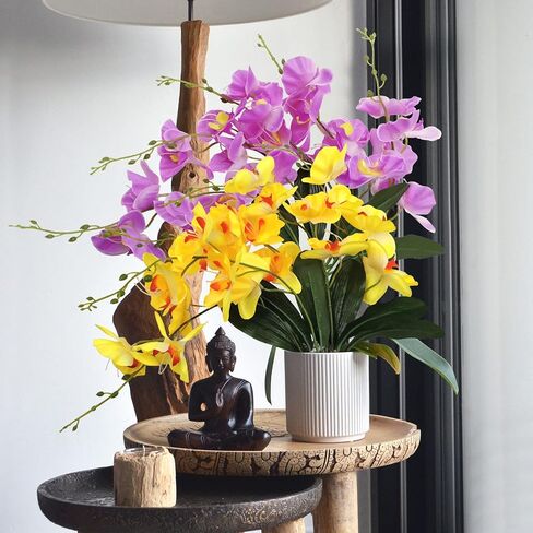 SNAIL GARDEN 2Pack Artificial Phalaenopsis Flowers, 40Heads Faux Orchid Flower Branches with Stems Leaves -Bendable & Adjustable Silk Butterfly Orchid for Home Office Wedding Decor(Yellow, Purple) in Kuwait