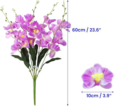 SNAIL GARDEN 2Pack Artificial Phalaenopsis Flowers, 40Heads Faux Orchid Flower Branches with Stems Leaves -Bendable & Adjustable Silk Butterfly Orchid for Home Office Wedding Decor(Yellow, Purple) in Kuwait