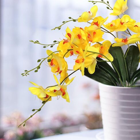 SNAIL GARDEN 2Pack Artificial Phalaenopsis Flowers, 40Heads Faux Orchid Flower Branches with Stems Leaves -Bendable & Adjustable Silk Butterfly Orchid for Home Office Wedding Decor(Yellow, Purple) in Kuwait