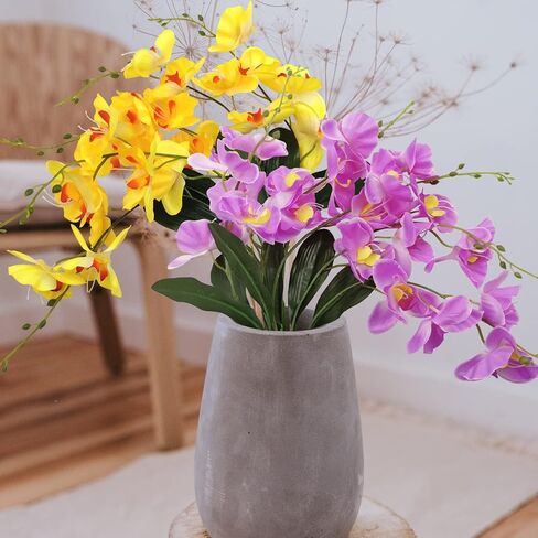 SNAIL GARDEN 2Pack Artificial Phalaenopsis Flowers, 40Heads Faux Orchid Flower Branches with Stems Leaves -Bendable & Adjustable Silk Butterfly Orchid for Home Office Wedding Decor(Yellow, Purple) in Kuwait