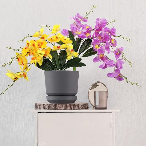 SNAIL GARDEN 2Pack Artificial Phalaenopsis Flowers, 40Heads Faux Orchid Flower Branches with Stems Leaves -Bendable & Adjustable Silk Butterfly Orchid for Home Office Wedding Decor(Yellow, Purple) in Kuwait