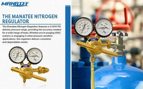 منظم النيتروجين مع ضغط توصيل 0-800 رطل لكل بوصة مربعة، وصلة مدخل CGA580 ووصلة مخرج مضيئة 1/4 بوصة من النحاس المتين الدقيق والموثوق - HVAC تطهير النحاس الصلب من Manatee in Kuwait