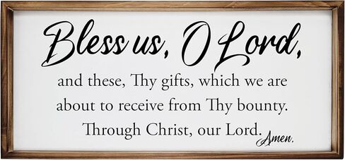 لافتة صلاة قبل الوجبات مع إطار لديكور المنزل - باركنا يا رب ديكور مزرعة ريفي خشبي مخصص (8 × 17 بوصة) in Kuwait
