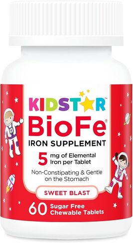 KidStar Nutrients BioFe أقراص حديد نقية قابلة للمضغ، حلوة بلا سكر، محلاة بالإكسيليتول، 60 قرصًا قابلاً للمضغ in Saudi Arabia