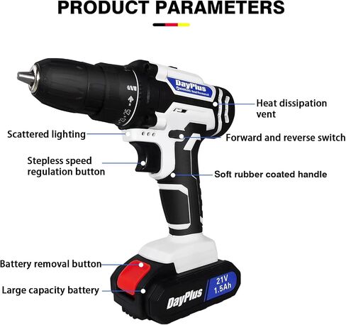 21V Portable Cordless Power Drill Set Impact Screw Driver with 1500mAh Li-Ion Rechargeable Battery 25+1 Torque Setting 45N.m Variable Speed Control with LED Light, 29PCS Accessories, Carrying Case in Saudi Arabia