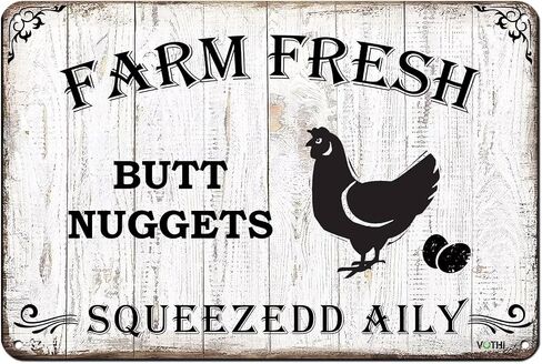 Funny Chicken Metal Sign ; Farm Fresh Nuggets Squeezed Daily ; Farm House Kitchen Accessories and Decor ; Wall Plaque for Home Kitchen Bar Coffee Shop 8x12 In in Saudi Arabia