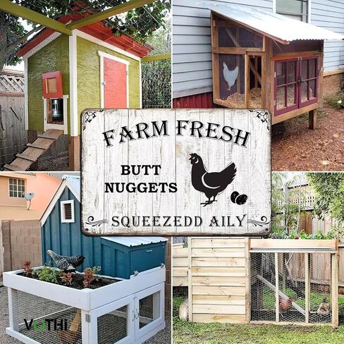 Funny Chicken Metal Sign ; Farm Fresh Nuggets Squeezed Daily ; Farm House Kitchen Accessories and Decor ; Wall Plaque for Home Kitchen Bar Coffee Shop 8x12 In in Saudi Arabia
