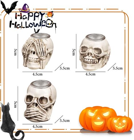 Chris.W 3 قطع حامل شموع جمجمة الهالوين، حامل شمعدان على شكل هيكل عظمي قوطي من الراتنج، حامل شمعدان على شكل هيكل عظمي، حامل شموع على سطح المكتب مخيف للهالوين، بار منزلي، ديكور مقبرة (أبيض) in Kuwait