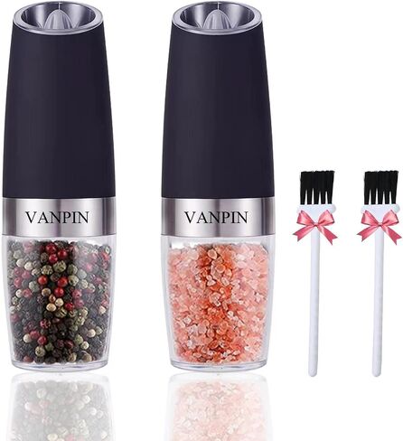 Electric Pepper and Salt Grinder Set, Adjustable Coarseness, Battery Powered with LED Light, One Hand Automatic Operation, Stainless Steel Sliver, 2 Pack in Saudi Arabia