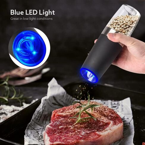 Electric Pepper and Salt Grinder Set, Adjustable Coarseness, Battery Powered with LED Light, One Hand Automatic Operation, Stainless Steel Sliver, 2 Pack in Saudi Arabia