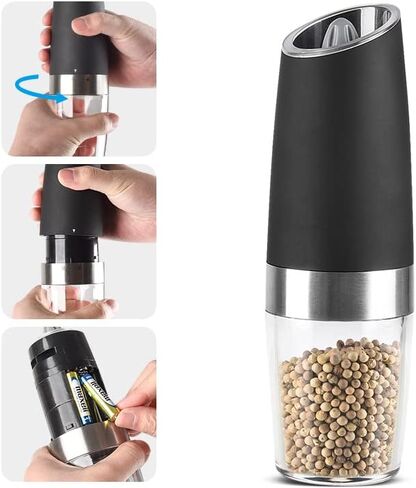 Electric Pepper and Salt Grinder Set, Adjustable Coarseness, Battery Powered with LED Light, One Hand Automatic Operation, Stainless Steel Sliver, 2 Pack in Saudi Arabia