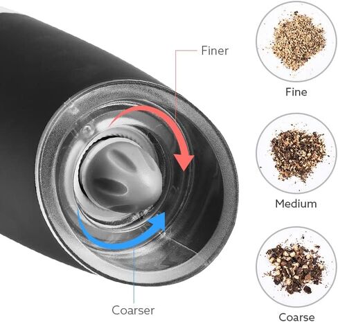 Electric Pepper and Salt Grinder Set, Adjustable Coarseness, Battery Powered with LED Light, One Hand Automatic Operation, Stainless Steel Sliver, 2 Pack in Saudi Arabia