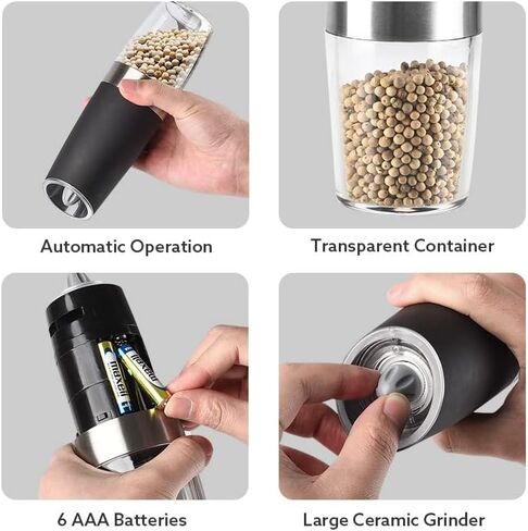 Electric Pepper and Salt Grinder Set, Adjustable Coarseness, Battery Powered with LED Light, One Hand Automatic Operation, Stainless Steel Sliver, 2 Pack in Saudi Arabia