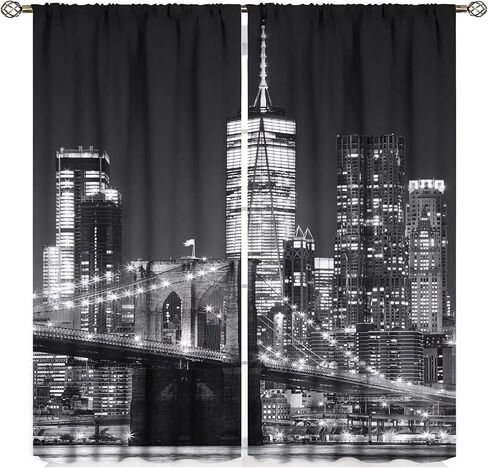 New York Curtains, Brooklyn Bridge and Lower Manhattan Skyline Living Room Bedroom Window Drapes 2 Panel Set, W42 x L45 Inch in Saudi Arabia