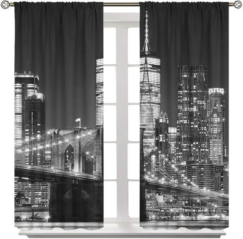 New York Curtains, Brooklyn Bridge and Lower Manhattan Skyline Living Room Bedroom Window Drapes 2 Panel Set, W42 x L45 Inch in Saudi Arabia
