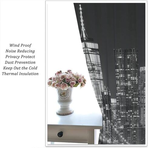New York Curtains, Brooklyn Bridge and Lower Manhattan Skyline Living Room Bedroom Window Drapes 2 Panel Set, W42 x L45 Inch in Saudi Arabia