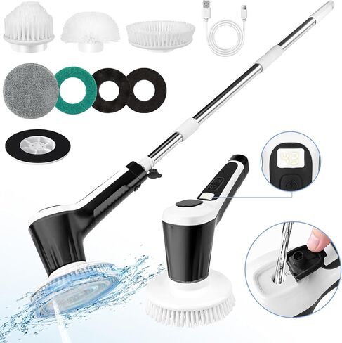 فرشاة تنظيف كهربائية تدور، فرشاة تنظيف لاسلكية مع وظيفة الرش، فرشاة تنظيف الدش مع 7 رؤوس فرشاة بقوة 2 ساعة، مقبض تمديد قابل للتعديل، مقاومة للماء IPX8 لسيارة أرضية بلاط الحوض in Kuwait