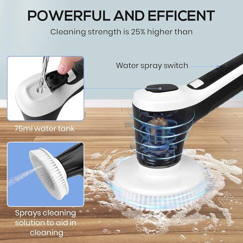 فرشاة تنظيف كهربائية تدور، فرشاة تنظيف لاسلكية مع وظيفة الرش، فرشاة تنظيف الدش مع 7 رؤوس فرشاة بقوة 2 ساعة، مقبض تمديد قابل للتعديل، مقاومة للماء IPX8 لسيارة أرضية بلاط الحوض in Kuwait