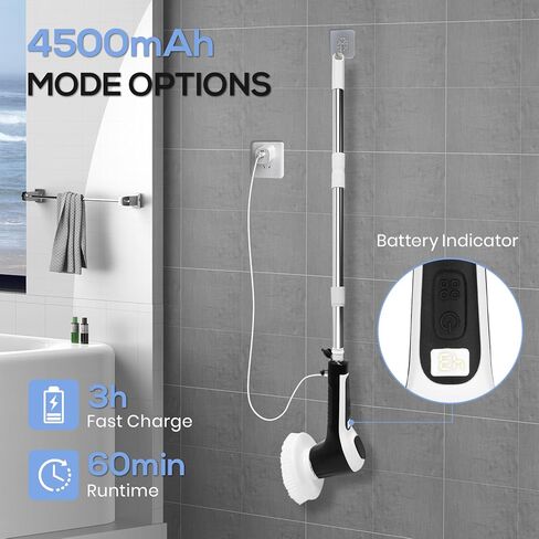 فرشاة تنظيف كهربائية تدور، فرشاة تنظيف لاسلكية مع وظيفة الرش، فرشاة تنظيف الدش مع 7 رؤوس فرشاة بقوة 2 ساعة، مقبض تمديد قابل للتعديل، مقاومة للماء IPX8 لسيارة أرضية بلاط الحوض in Kuwait