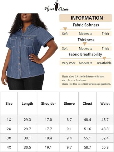 Agnes Orinda Plus Size Denim Shirt for Women Short Sleeve Chest Pocket Button Down Chambray Shirts in Saudi Arabia