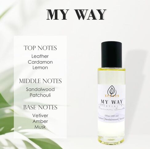 Xcents - رائحة الزيت العطري من My Way - زيت ناشر لرائحة العلاج العطري مستوحى من الفنادق الفاخرة - خشب الصندل الخصب، نجيل الهند، الجلد - 4 أونصة سائلة / 120 مل in Saudi Arabia