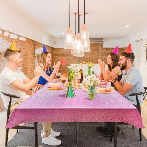 2 pcs Pink & Black Holographic Laser Tablecloth 40" x 108" Party Table Cloth Shimmer Shining Plastic Metallic Table Cover for Pink Halloween Decor Girls Baby Shower Birthday Party Supplies in Saudi Arabia