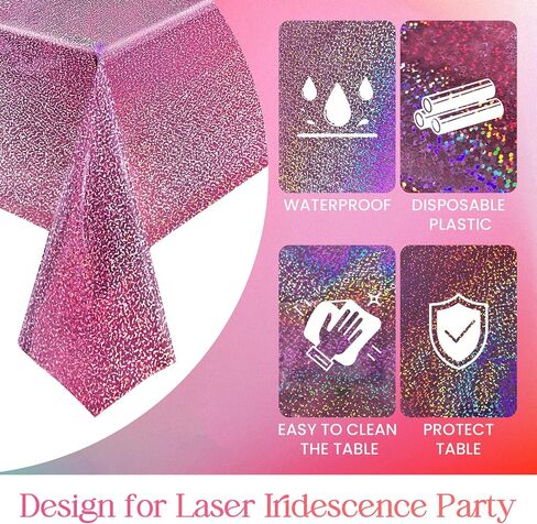 2 pcs Pink & Black Holographic Laser Tablecloth 40" x 108" Party Table Cloth Shimmer Shining Plastic Metallic Table Cover for Pink Halloween Decor Girls Baby Shower Birthday Party Supplies in Saudi Arabia