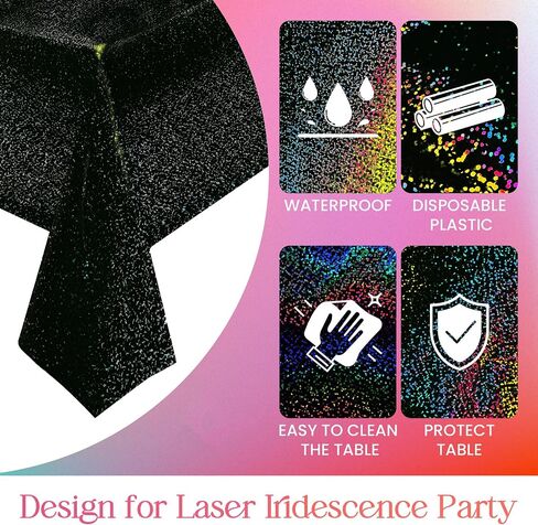 2 pcs Pink & Black Holographic Laser Tablecloth 40" x 108" Party Table Cloth Shimmer Shining Plastic Metallic Table Cover for Pink Halloween Decor Girls Baby Shower Birthday Party Supplies in Saudi Arabia