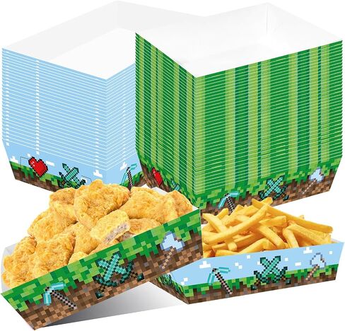 Pixel Game Birthday Party Supplies 50Pcs Pixel Miner Paper Food Trays for Birthday Pixelated Video Game Party Supplies Decorations in Saudi Arabia