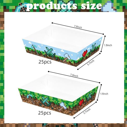 Pixel Game Birthday Party Supplies 50Pcs Pixel Miner Paper Food Trays for Birthday Pixelated Video Game Party Supplies Decorations in Saudi Arabia