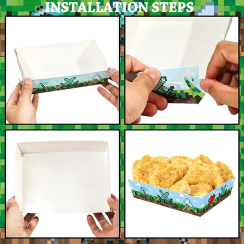 Pixel Game Birthday Party Supplies 50Pcs Pixel Miner Paper Food Trays for Birthday Pixelated Video Game Party Supplies Decorations in Saudi Arabia