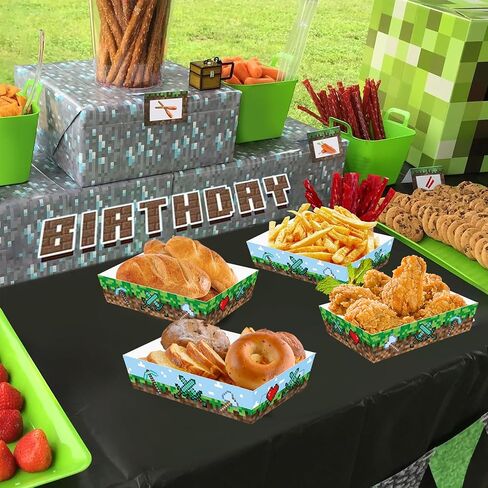 Pixel Game Birthday Party Supplies 50Pcs Pixel Miner Paper Food Trays for Birthday Pixelated Video Game Party Supplies Decorations in Saudi Arabia
