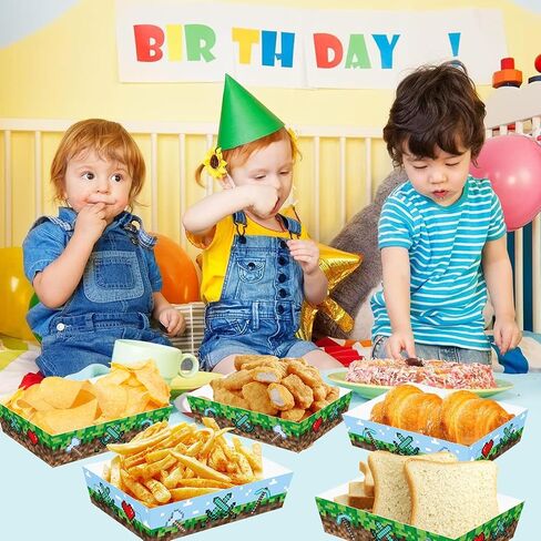 Pixel Game Birthday Party Supplies 50Pcs Pixel Miner Paper Food Trays for Birthday Pixelated Video Game Party Supplies Decorations in Saudi Arabia