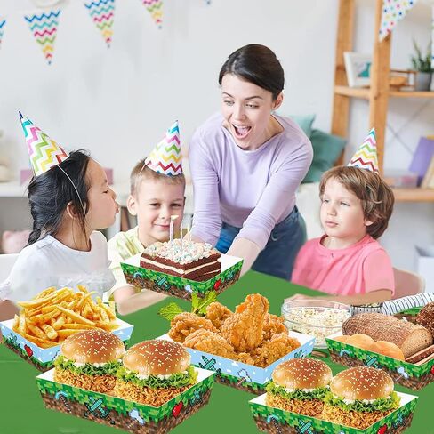 Pixel Game Birthday Party Supplies 50Pcs Pixel Miner Paper Food Trays for Birthday Pixelated Video Game Party Supplies Decorations in Saudi Arabia