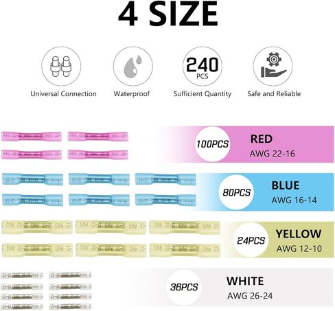 140 قطعة من موصلات المؤخرة المنكمشة بالحرارة، موصلات مؤخرة مقاومة للماء، موصلات كهربائية مقاومة للماء، موصلات كهربائية بحرية، تجعيد موصلات المؤخرة، موصلات لصق المؤخرة in Kuwait