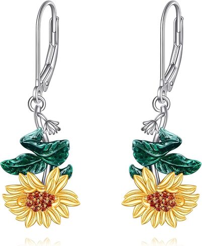 Sunflower Dangle Earrings 925 Sterling Silver Boho Bohemian Sunflower Drop Earrings Sunflower Leverback Jewelry Gifts for Women in Saudi Arabia