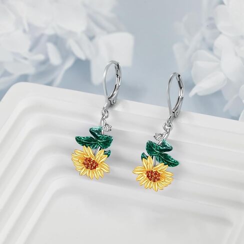 Sunflower Dangle Earrings 925 Sterling Silver Boho Bohemian Sunflower Drop Earrings Sunflower Leverback Jewelry Gifts for Women in Saudi Arabia