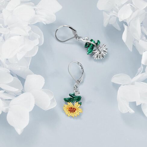 Sunflower Dangle Earrings 925 Sterling Silver Boho Bohemian Sunflower Drop Earrings Sunflower Leverback Jewelry Gifts for Women in Saudi Arabia