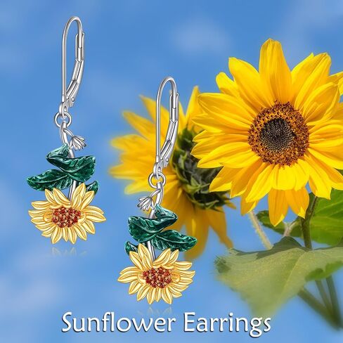 Sunflower Dangle Earrings 925 Sterling Silver Boho Bohemian Sunflower Drop Earrings Sunflower Leverback Jewelry Gifts for Women in Saudi Arabia