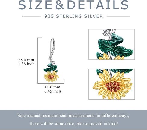 Sunflower Dangle Earrings 925 Sterling Silver Boho Bohemian Sunflower Drop Earrings Sunflower Leverback Jewelry Gifts for Women in Saudi Arabia