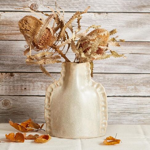 مزهرية سيراميك، مزهرية زهور فريدة من نوعها من BOHO Terracotta، فخار حجري بيج ريفي مقاس 8.5 بوصة، مزهريات عشبية من الخزف الحجري للمزرعة in Kuwait