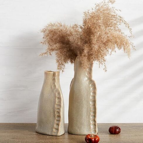 مزهرية سيراميك، مزهرية زهور فريدة من نوعها من BOHO Terracotta، فخار حجري بيج ريفي مقاس 8.5 بوصة، مزهريات عشبية من الخزف الحجري للمزرعة in Kuwait